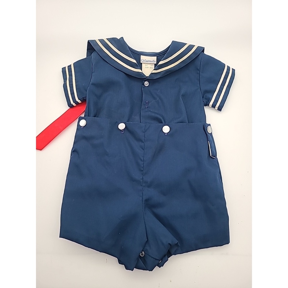 Vtg 80s CI Castro & Co Nautical Sailor Baby Toddler Navy Romper Suit Sz 18 Mos